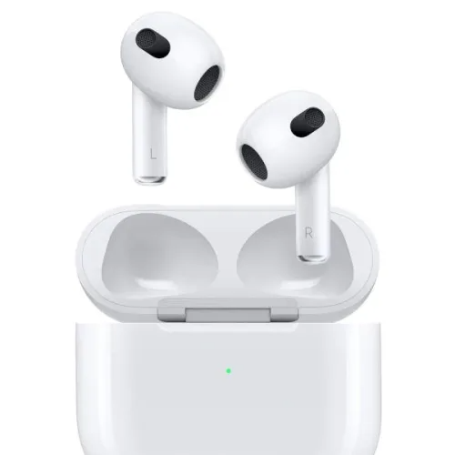 Слушалките Airpods 3, леко извадени от кейса